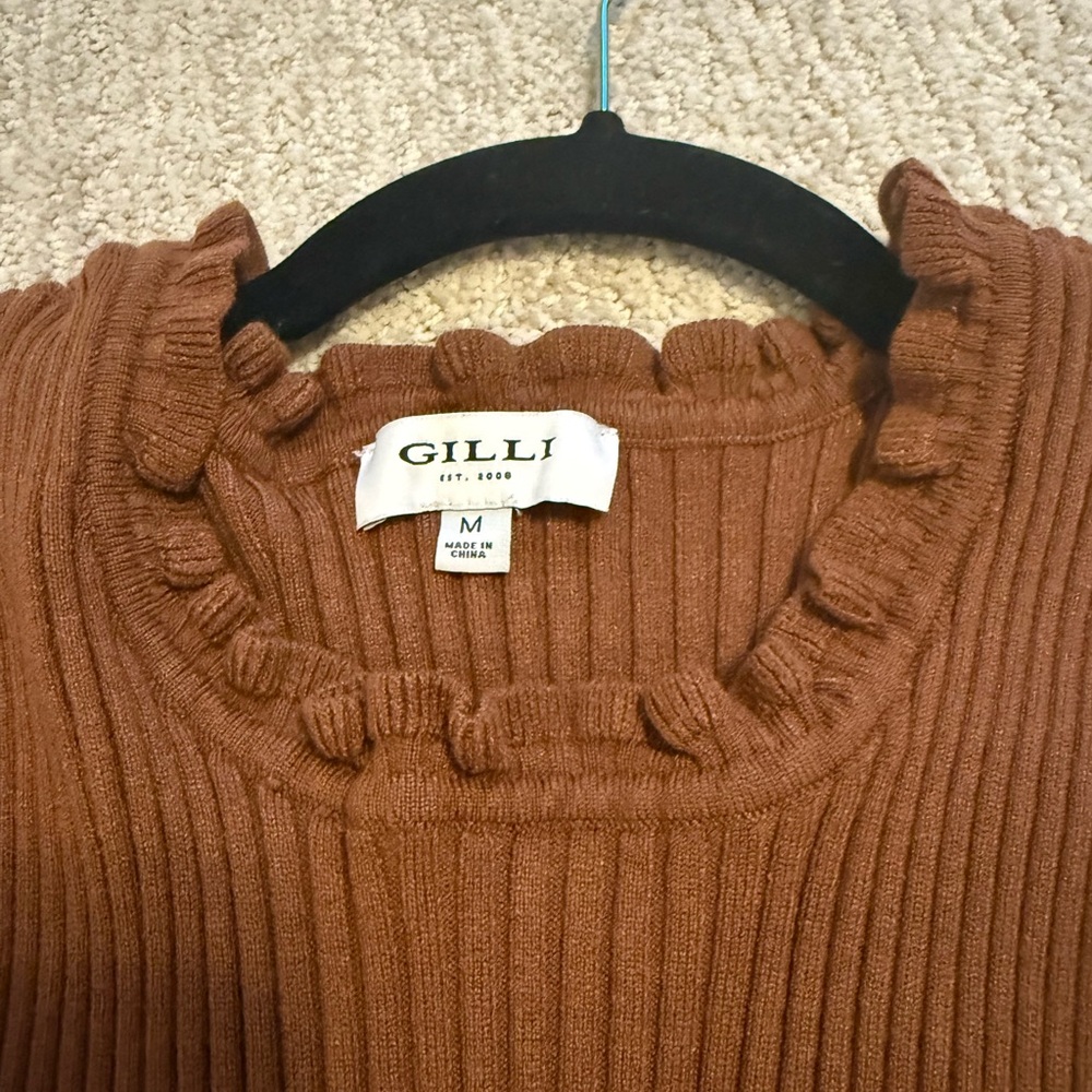 Women’s GILLI Ruffled and Ribbed Brown Sleeveless Top‎ Size Medium EUC - Picture 4 of 8